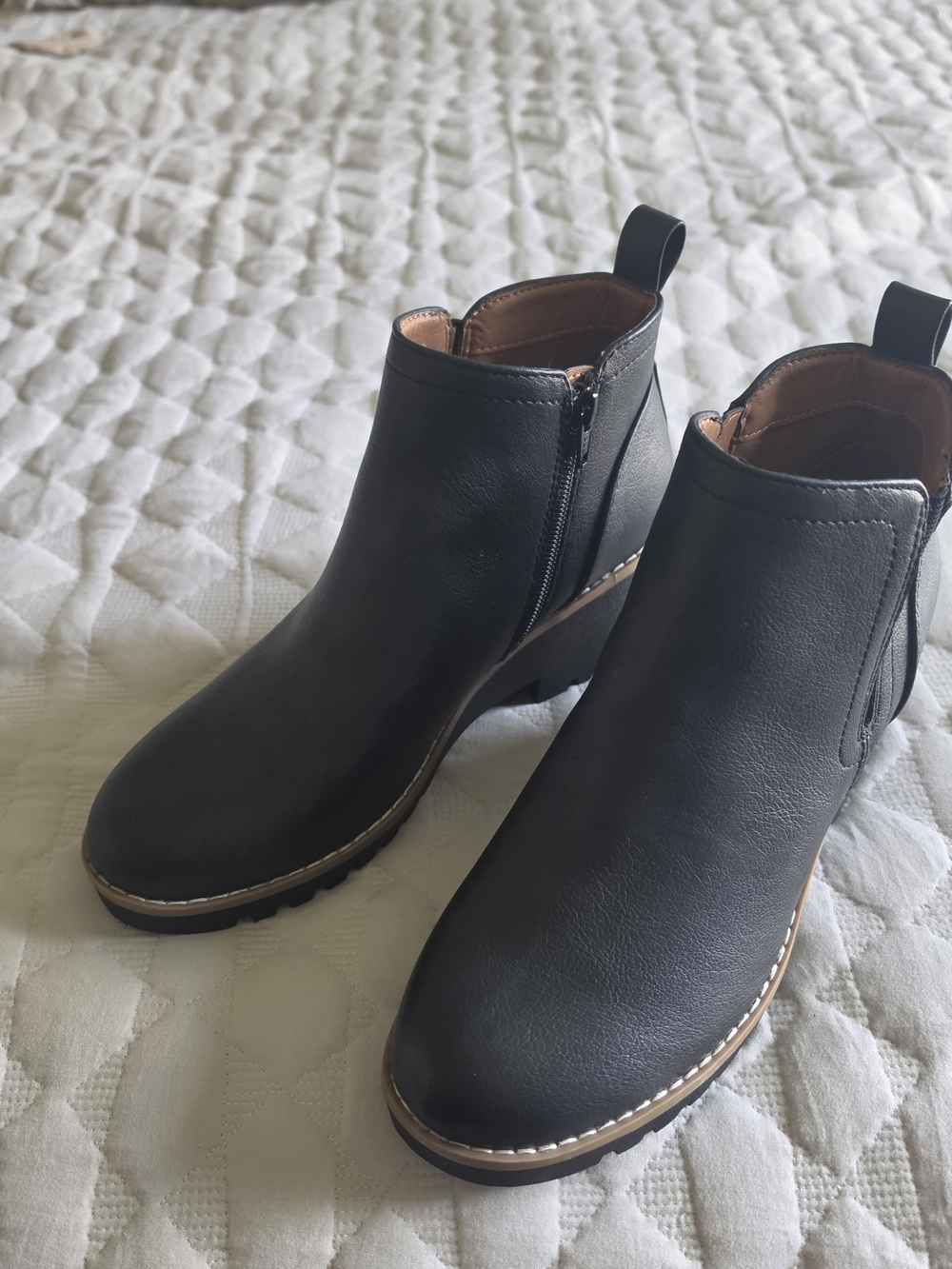 Classic Black Leather Ankle Booties with Side Zip